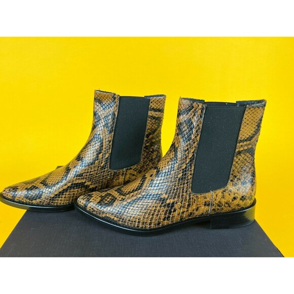 Freda Salvador Joan Chelsea Boots Womens 5 M Brass Snake Embossed Leather NWB - Picture 5 of 11